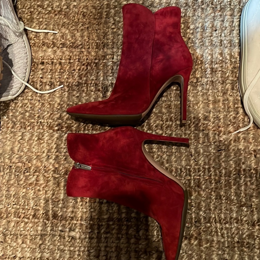 Red suede boots